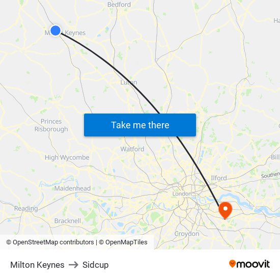 Milton Keynes to Sidcup map