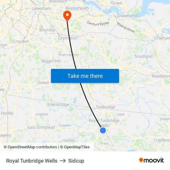 Royal Tunbridge Wells to Sidcup map