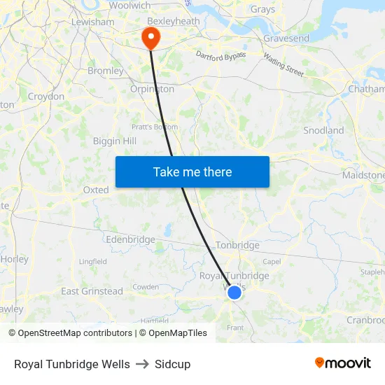 Royal Tunbridge Wells to Sidcup map