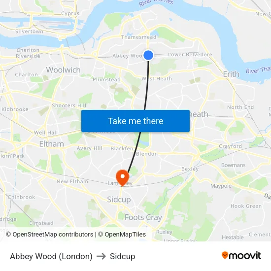 Abbey Wood (London) to Sidcup map