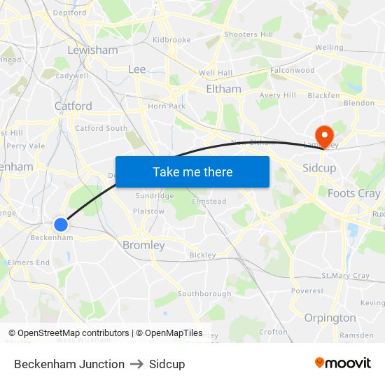 Beckenham Junction to Sidcup map