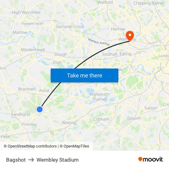 Bagshot to Wembley Stadium map
