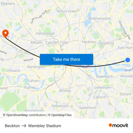 Beckton to Wembley Stadium map