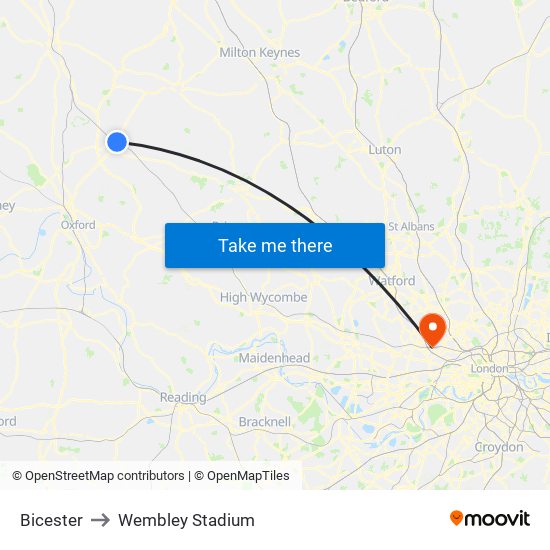 Bicester to Wembley Stadium map
