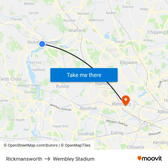 Rickmansworth to Wembley Stadium map