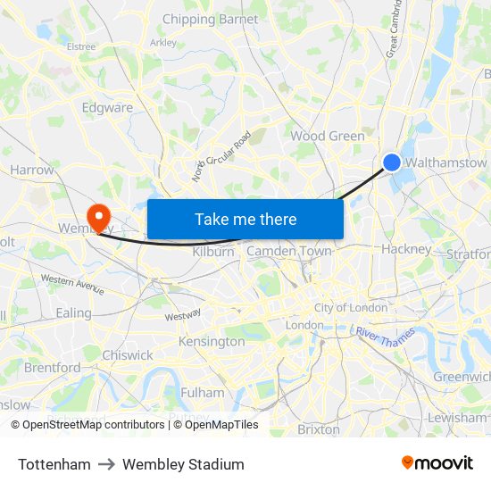 Tottenham to Wembley Stadium map