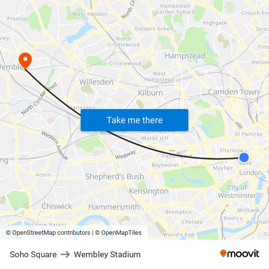 Soho Square to Wembley Stadium map