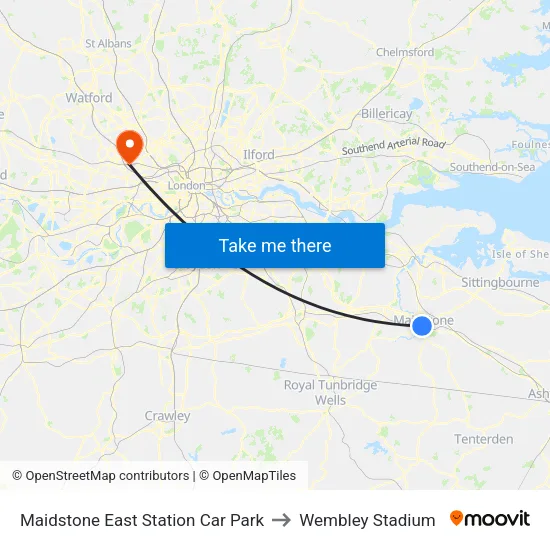 Maidstone East Station Car Park to Wembley Stadium map