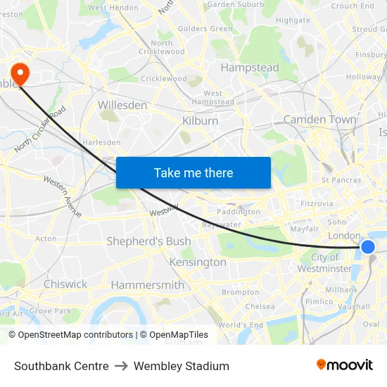 Southbank Centre to Wembley Stadium map