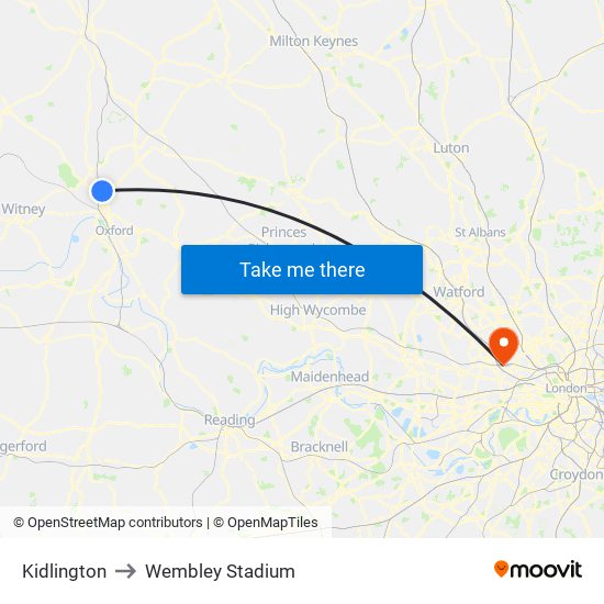 Kidlington to Wembley Stadium map