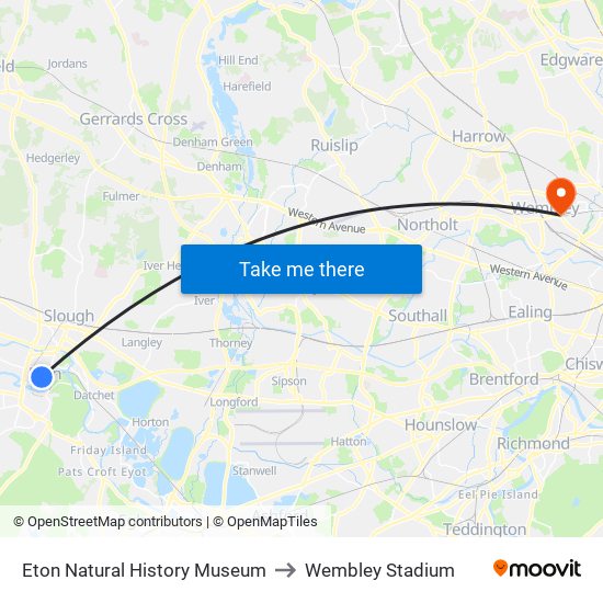 Eton Natural History Museum to Wembley Stadium map