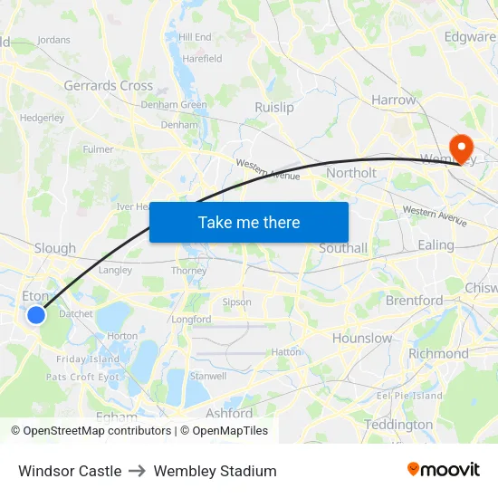 Windsor Castle to Wembley Stadium map