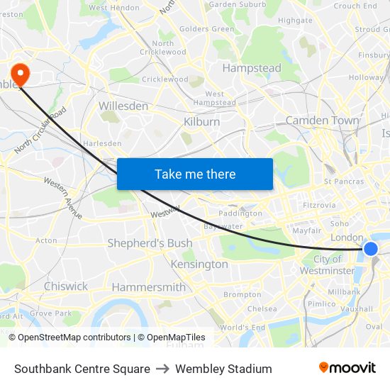 Southbank Centre Square to Wembley Stadium map