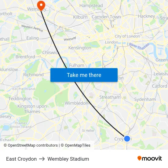 East Croydon to Wembley Stadium map