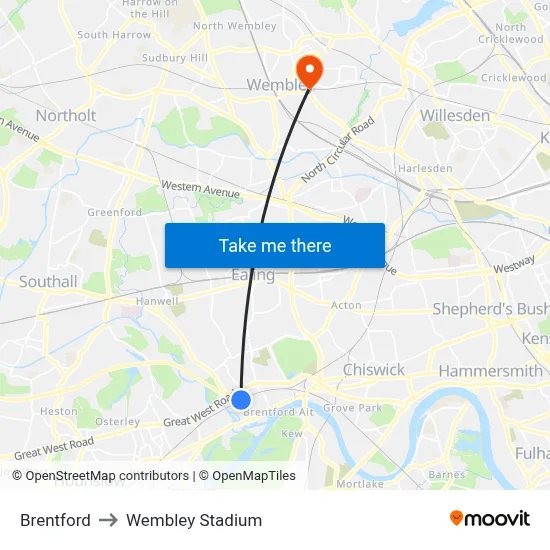 Brentford to Wembley Stadium map