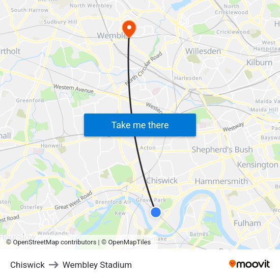 Chiswick to Wembley Stadium map