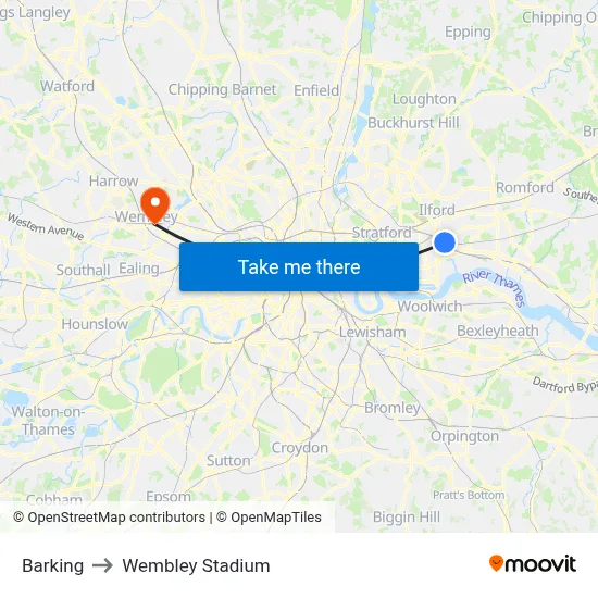 Barking to Wembley Stadium map