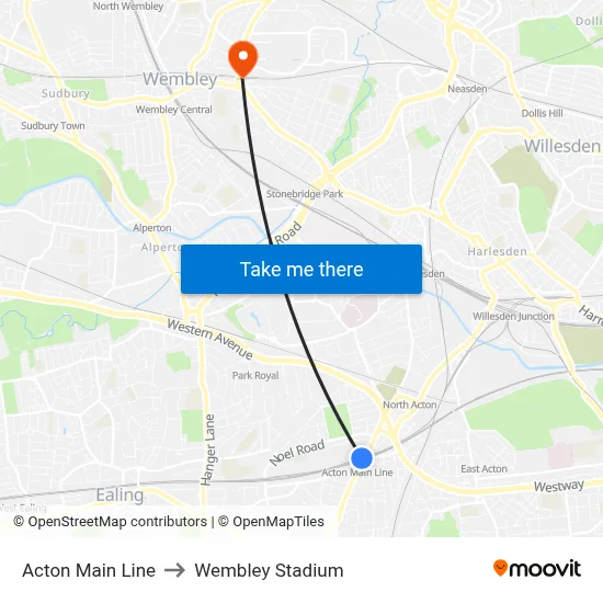 Acton Main Line to Wembley Stadium map