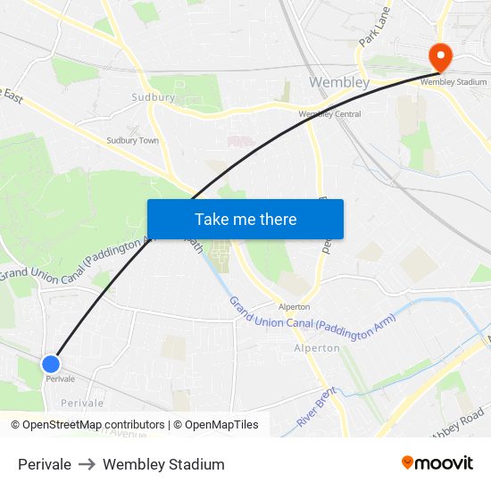 Perivale to Wembley Stadium map