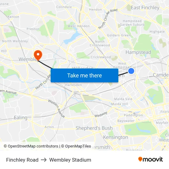 Finchley Road to Wembley Stadium map