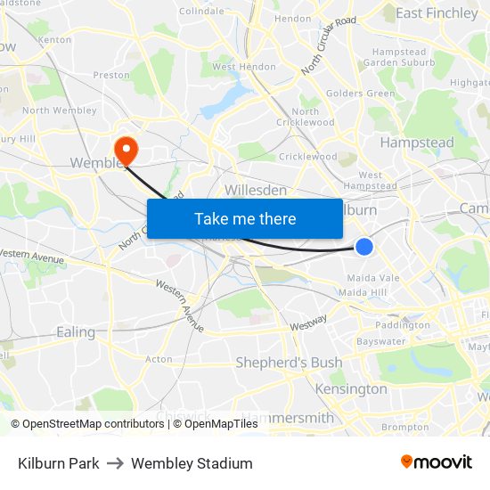 Kilburn Park to Wembley Stadium map