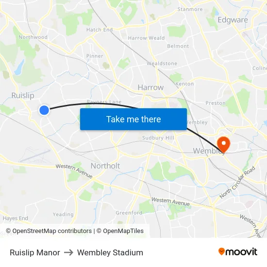 Ruislip Manor to Wembley Stadium map