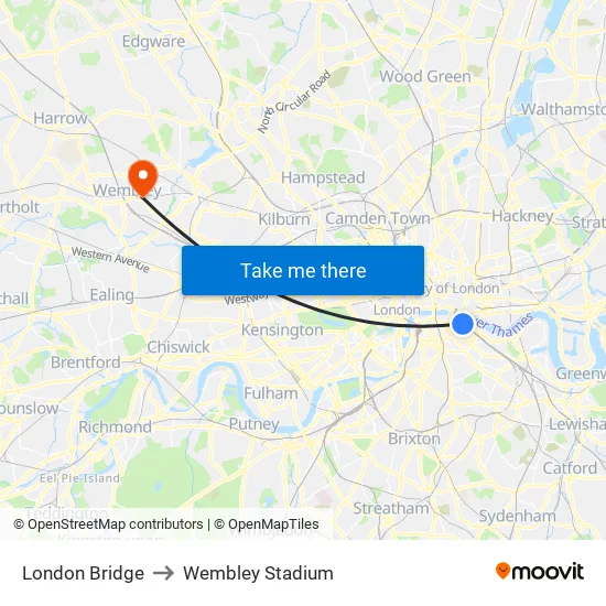 London Bridge to Wembley Stadium map