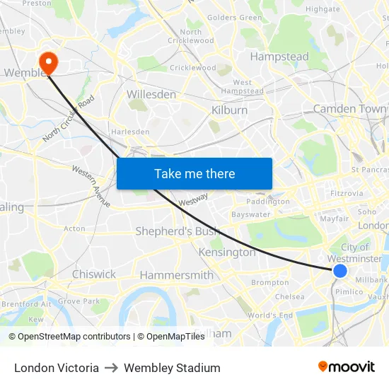 London Victoria to Wembley Stadium map