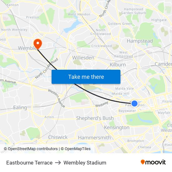 Eastbourne Terrace to Wembley Stadium map