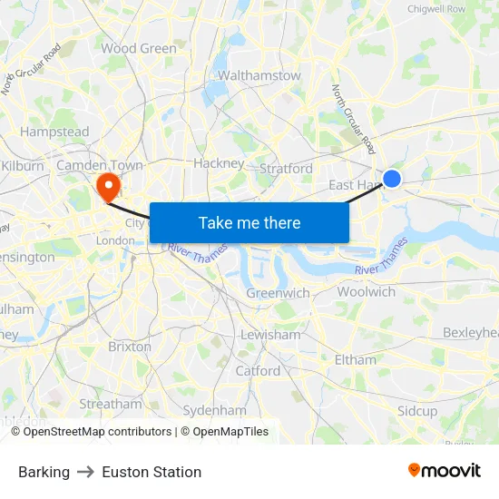 Barking to Euston Station map