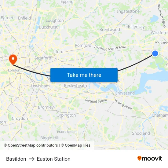 Basildon to Euston Station map
