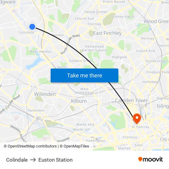 Colindale to Euston Station map