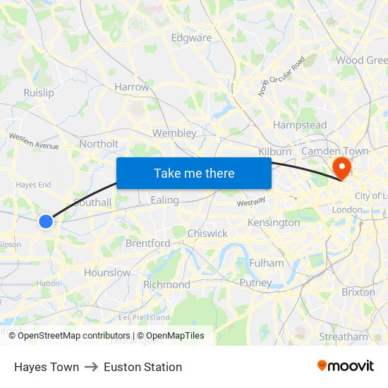 Hayes Town to Euston Station map