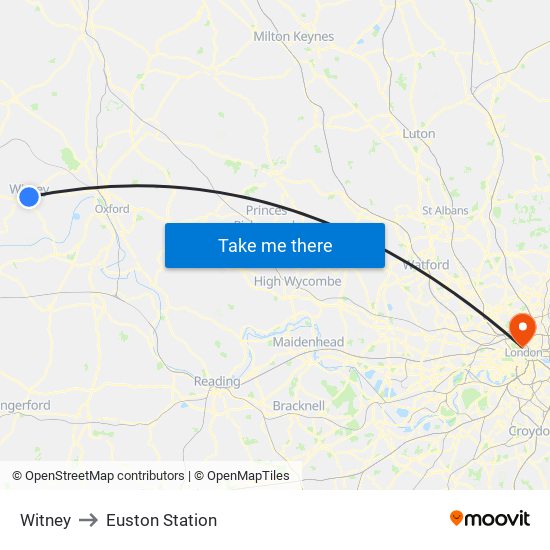 Witney to Euston Station map
