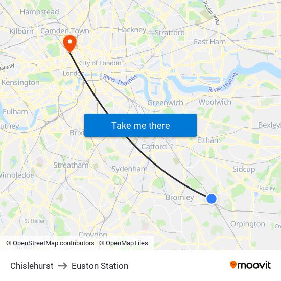 Chislehurst to Euston Station map