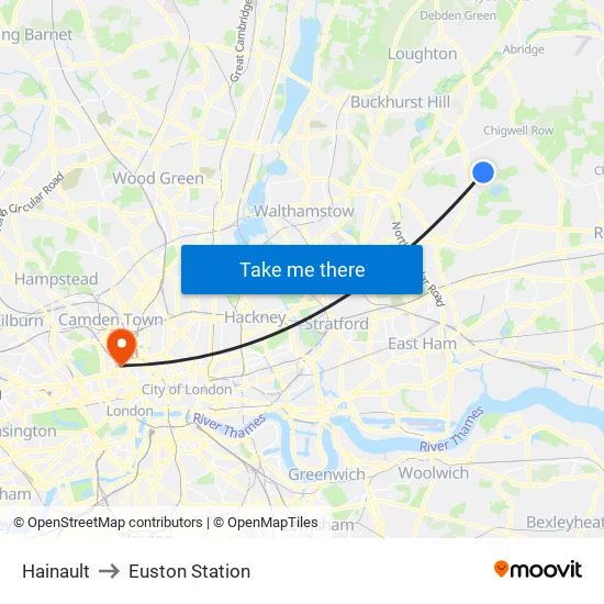 Hainault to Euston Station map