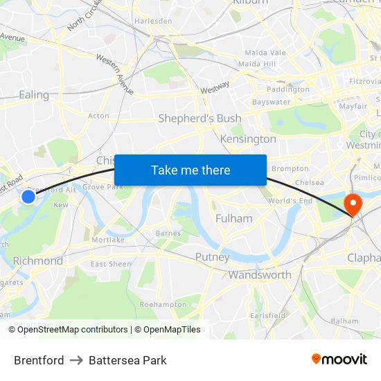 Brentford to Battersea Park map