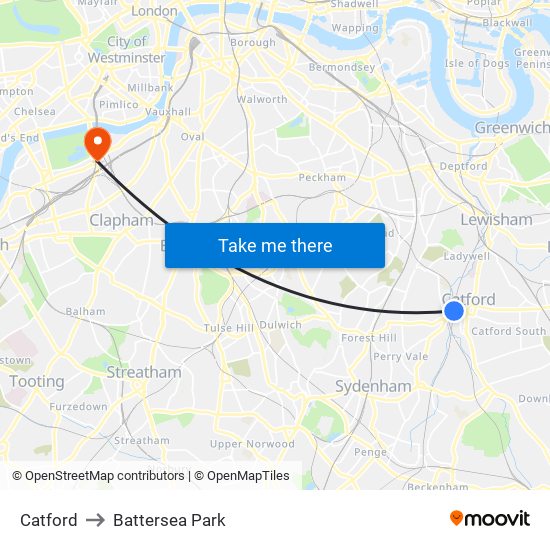 Catford to Battersea Park map