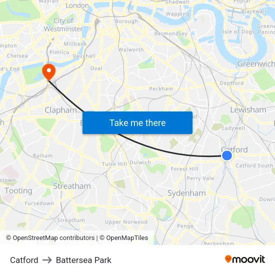 Catford to Battersea Park map
