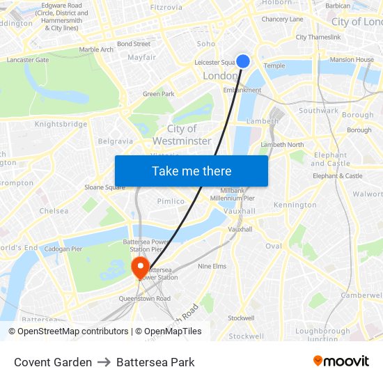 Covent Garden to Battersea Park map