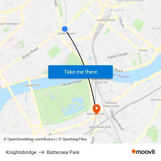 Knightsbridge to Battersea Park map