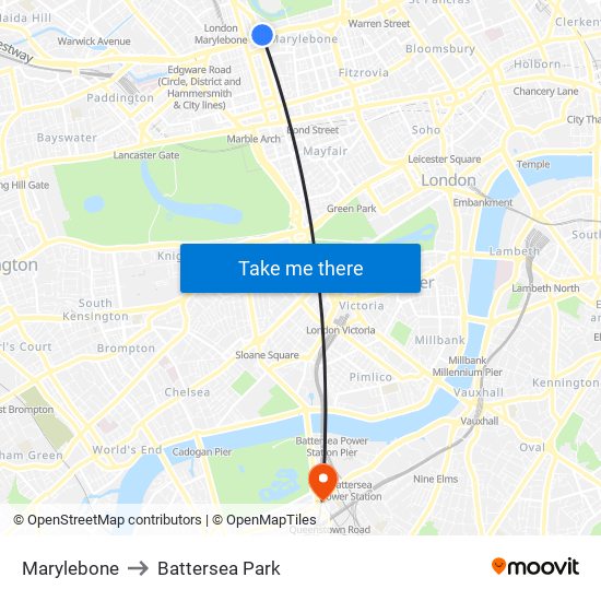 Marylebone to Battersea Park map