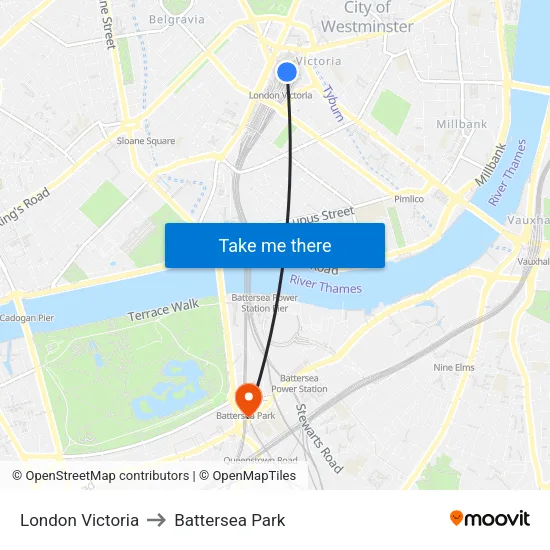 London Victoria to Battersea Park map