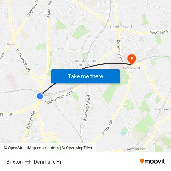 Brixton to Denmark Hill map