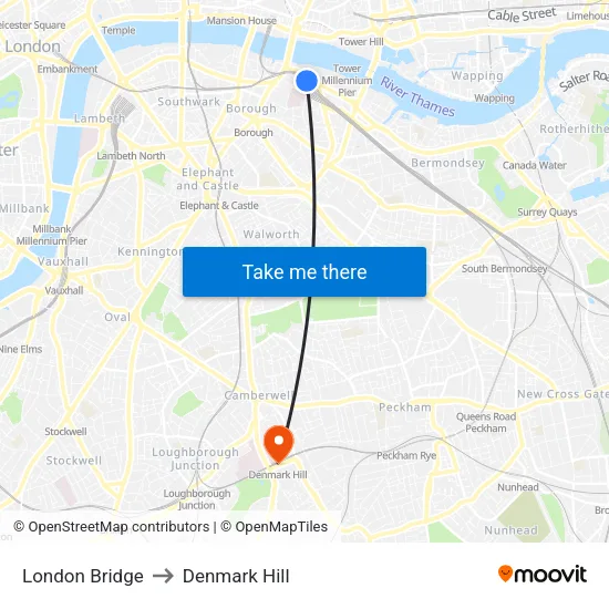 London Bridge to Denmark Hill map