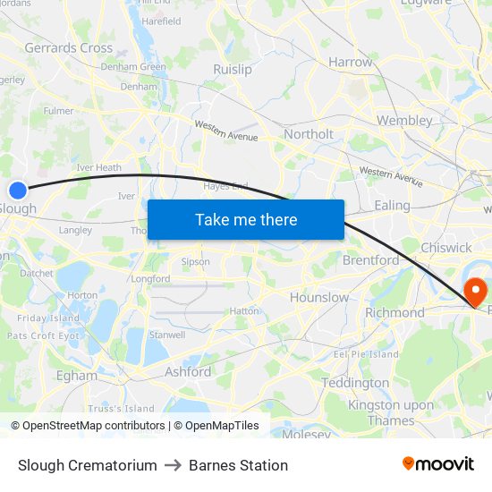 Slough Crematorium, Slough to Barnes Station, Barnes with public ...