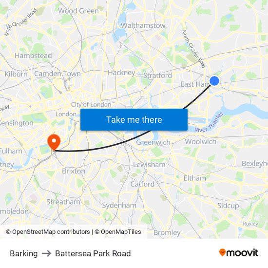 Barking to Battersea Park Road map