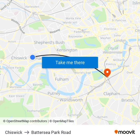 Chiswick to Battersea Park Road map