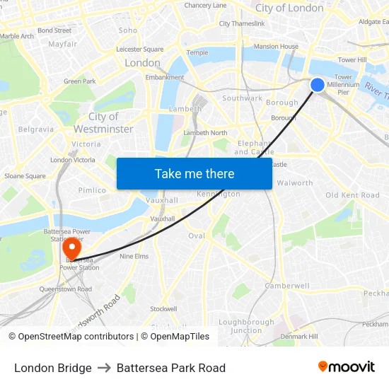 London Bridge to Battersea Park Road map