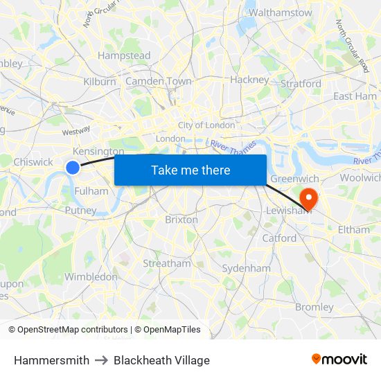 Hammersmith to Blackheath Village map